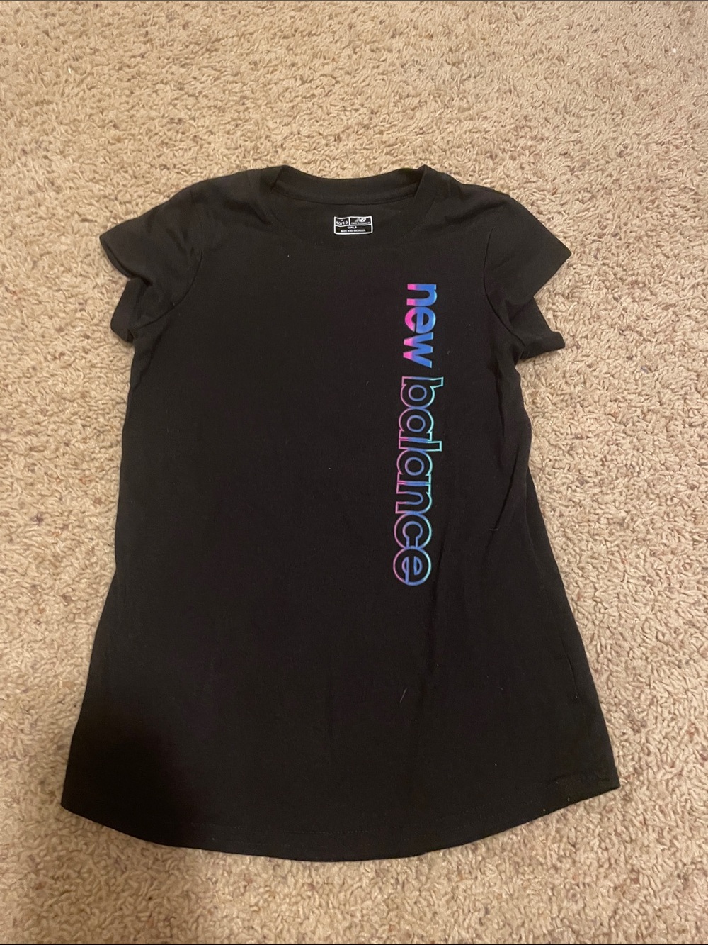 New Balance Black Tee with Pink-to-Blue Vertical Logo